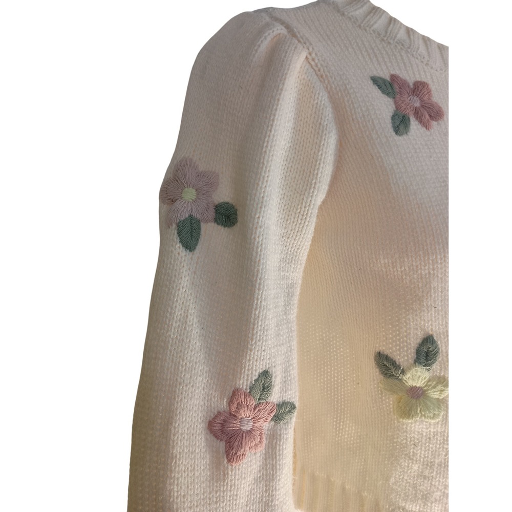 jessica simpson cottage pink purple yellow floral embroidery long sleeve Sweater - Picture 6 of 11